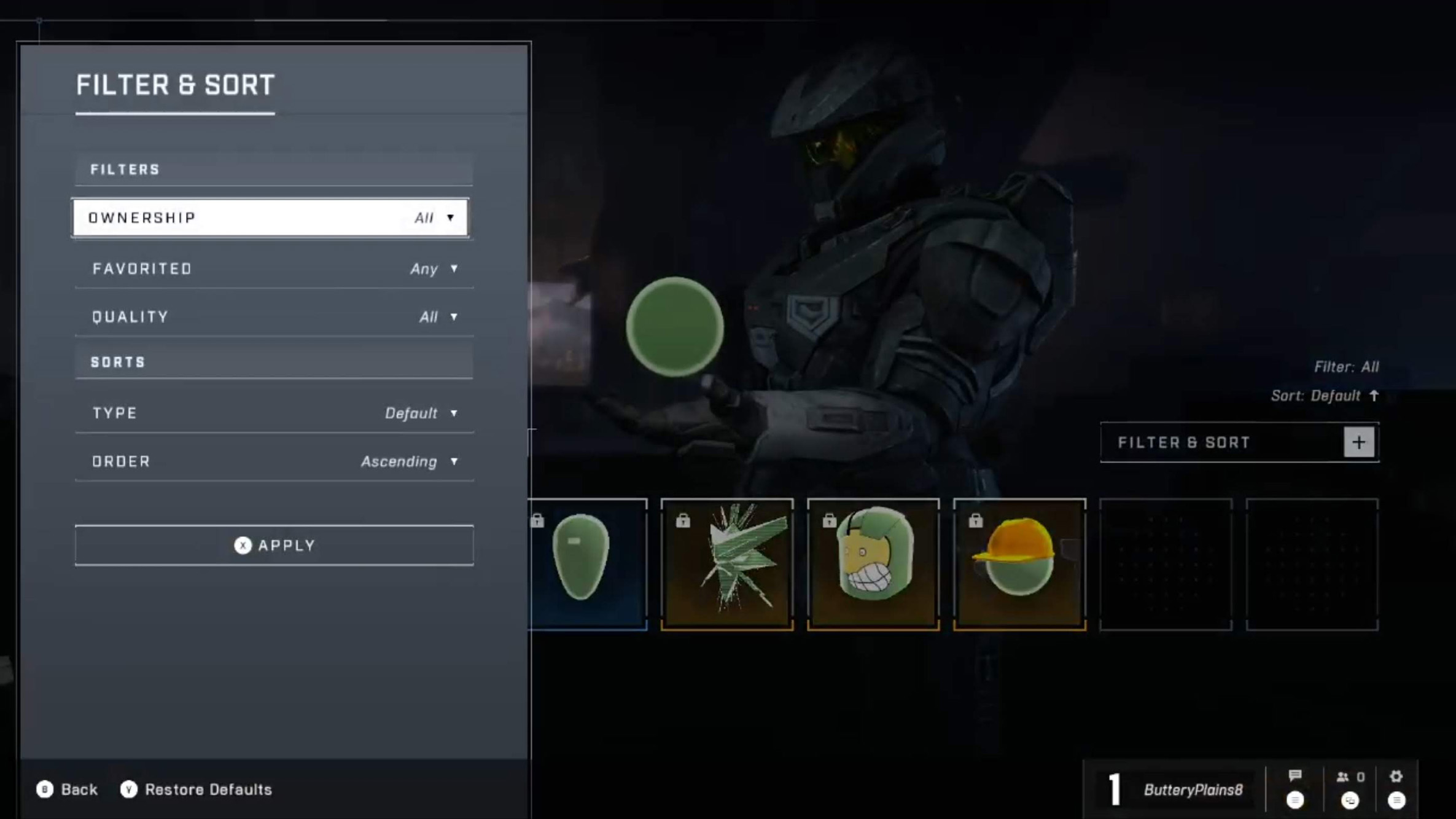 Halo Infinite Filter and Sort Menu - Original