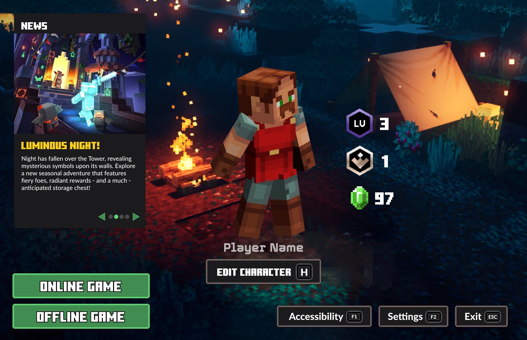 Minecraft dungeons main menu mockup redesign