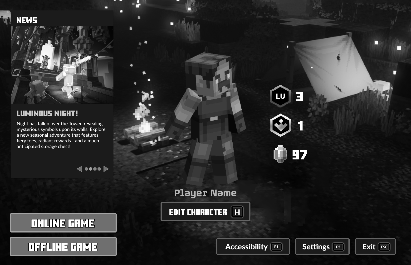 Minecraft dungeons main menu color blind test